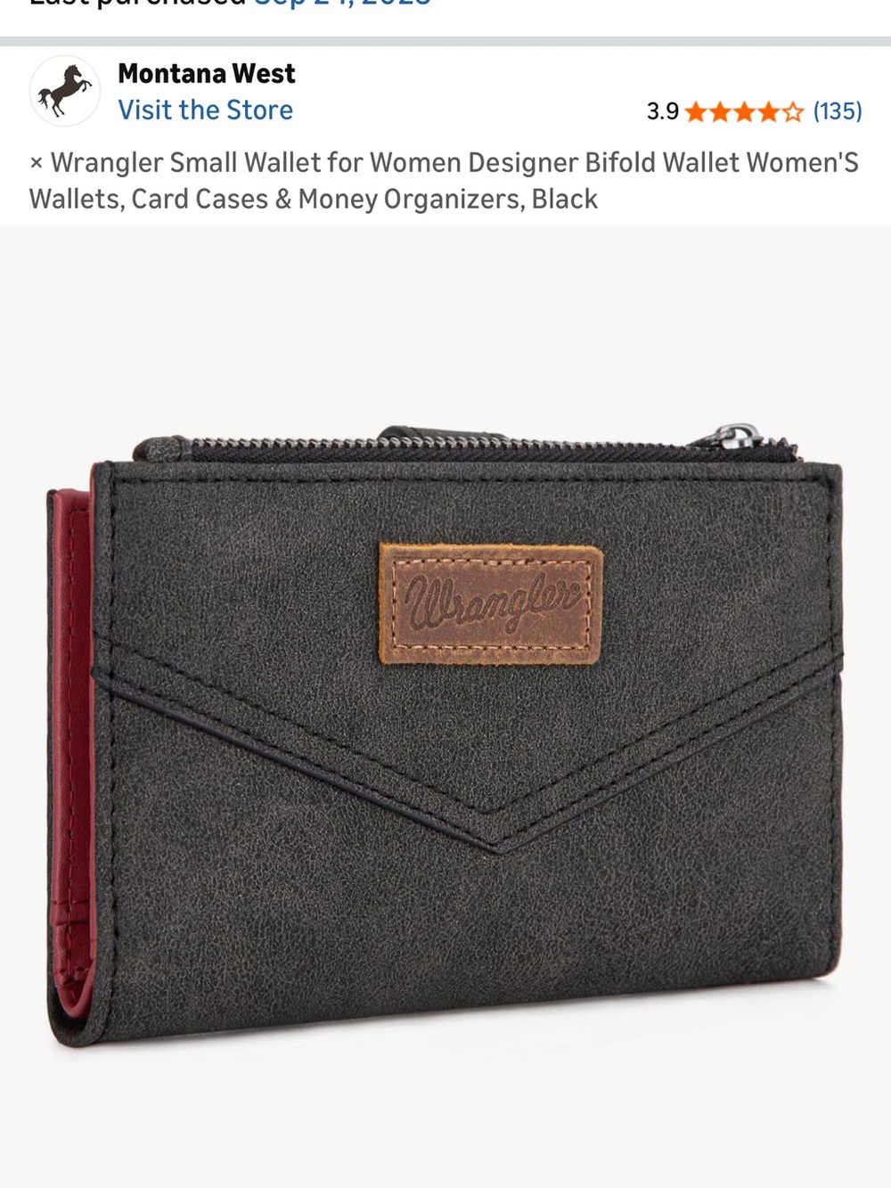 Wrangler Small Bifold Wallet in Charcoal with Red Trim